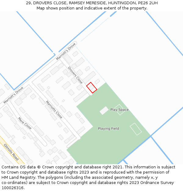 29, DROVERS CLOSE, RAMSEY MERESIDE, HUNTINGDON, PE26 2UH: Location map and indicative extent of plot