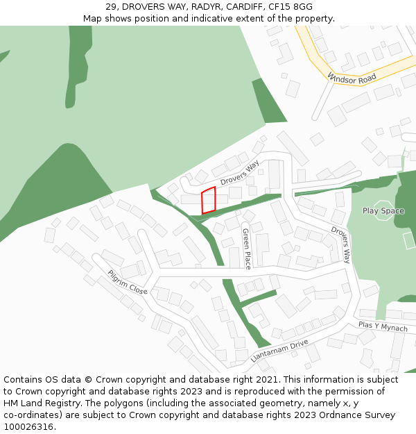 29, DROVERS WAY, RADYR, CARDIFF, CF15 8GG: Location map and indicative extent of plot