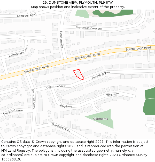 29, DUNSTONE VIEW, PLYMOUTH, PL9 8TW: Location map and indicative extent of plot