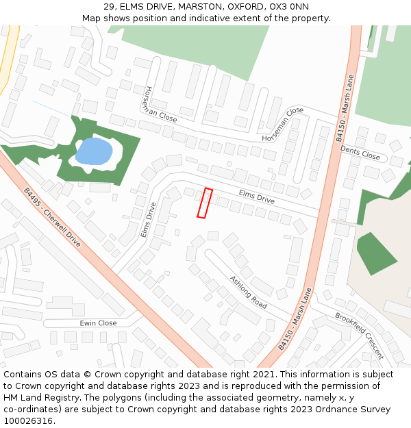 29, ELMS DRIVE, MARSTON, OXFORD, OX3 0NN: Location map and indicative extent of plot