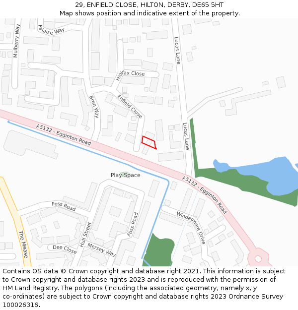 29, ENFIELD CLOSE, HILTON, DERBY, DE65 5HT: Location map and indicative extent of plot