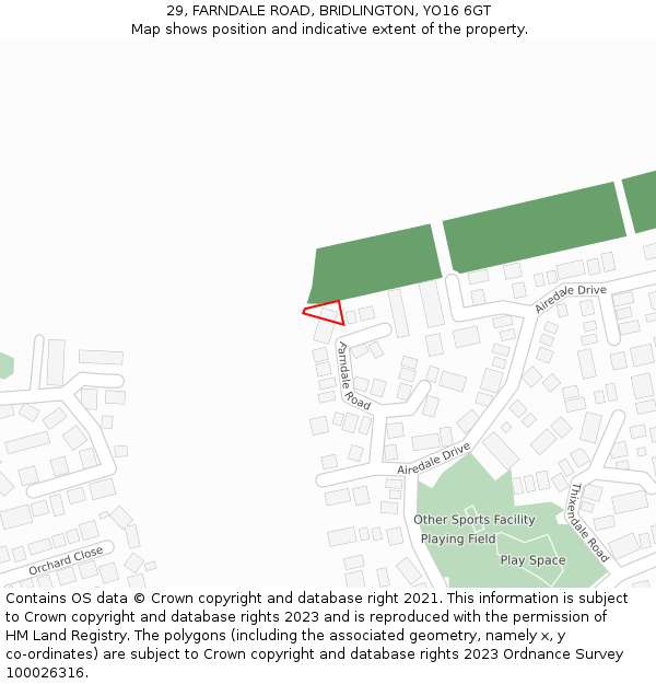 29, FARNDALE ROAD, BRIDLINGTON, YO16 6GT: Location map and indicative extent of plot