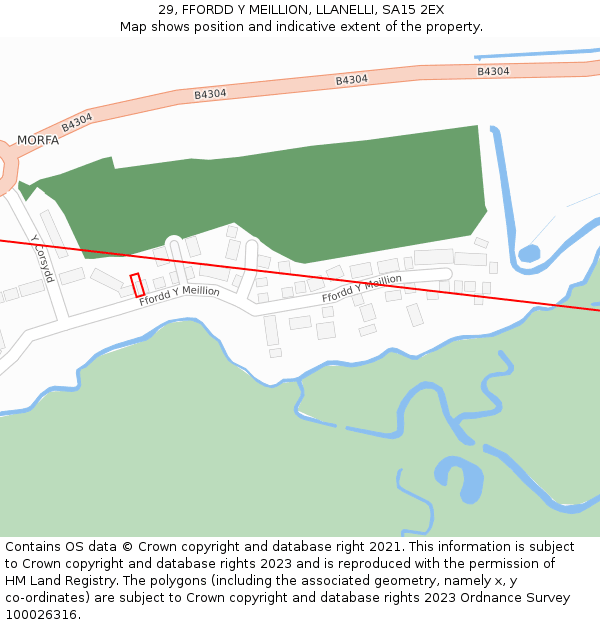 29, FFORDD Y MEILLION, LLANELLI, SA15 2EX: Location map and indicative extent of plot