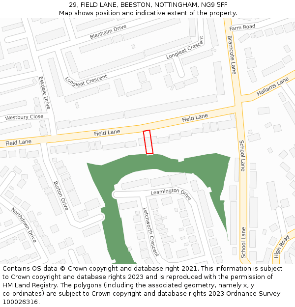 29, FIELD LANE, BEESTON, NOTTINGHAM, NG9 5FF: Location map and indicative extent of plot