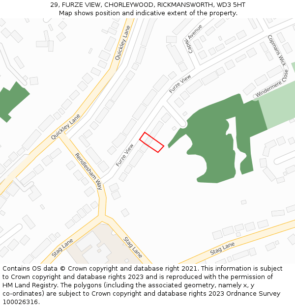 29, FURZE VIEW, CHORLEYWOOD, RICKMANSWORTH, WD3 5HT: Location map and indicative extent of plot