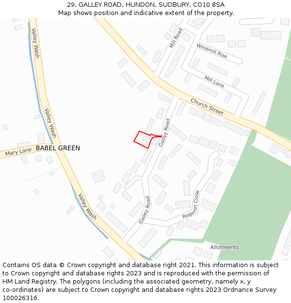 29, GALLEY ROAD, HUNDON, SUDBURY, CO10 8SA: Location map and indicative extent of plot