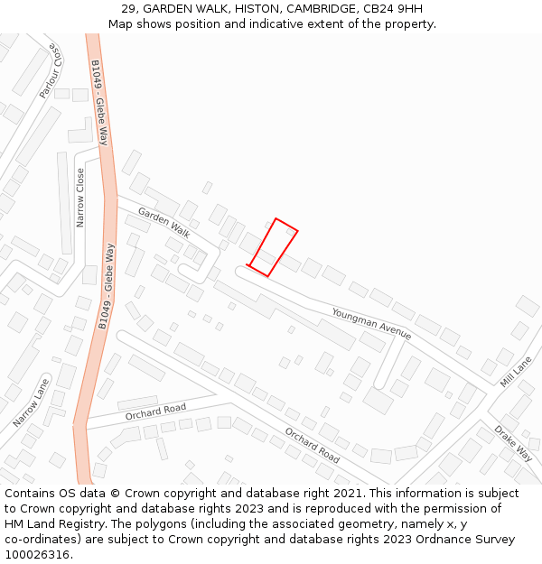 29, GARDEN WALK, HISTON, CAMBRIDGE, CB24 9HH: Location map and indicative extent of plot