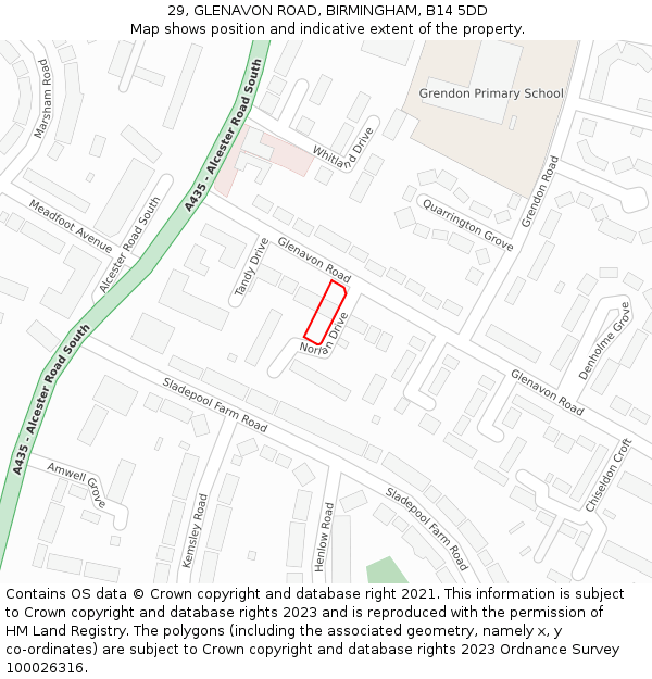 29, GLENAVON ROAD, BIRMINGHAM, B14 5DD: Location map and indicative extent of plot