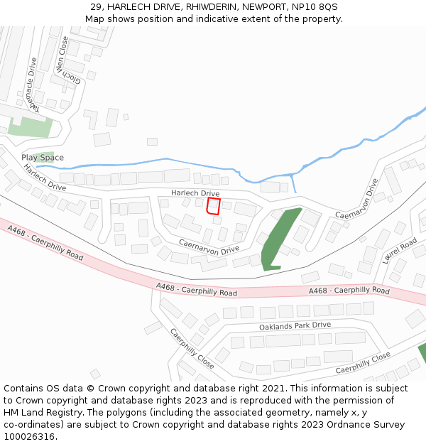 29, HARLECH DRIVE, RHIWDERIN, NEWPORT, NP10 8QS: Location map and indicative extent of plot