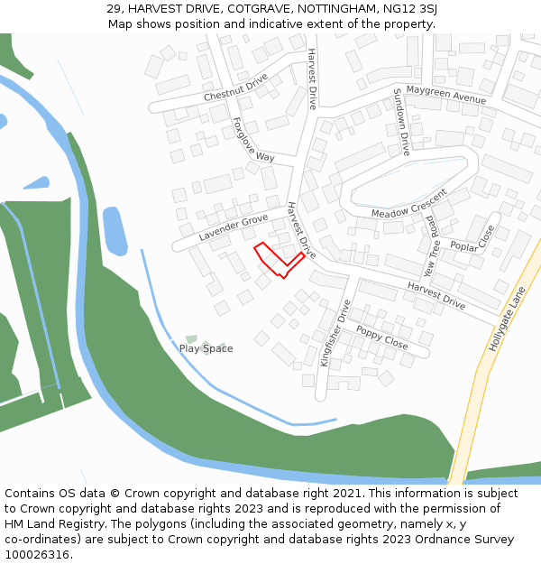 29, HARVEST DRIVE, COTGRAVE, NOTTINGHAM, NG12 3SJ: Location map and indicative extent of plot