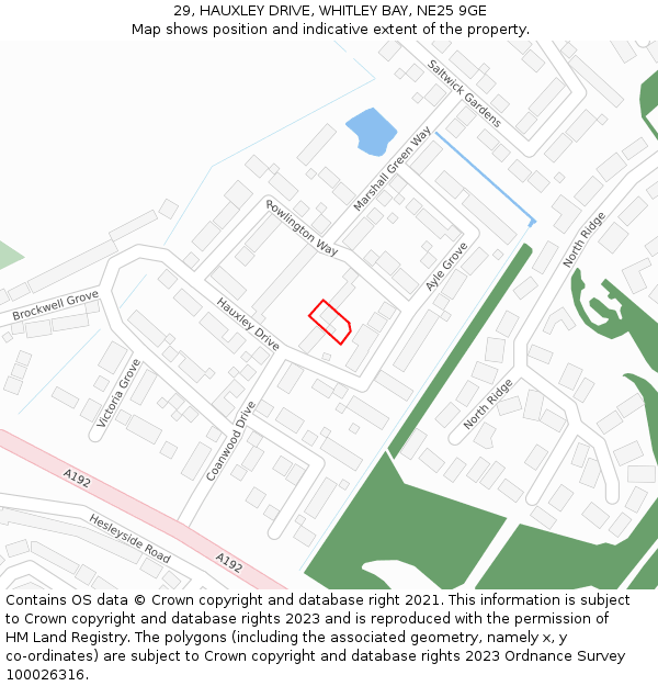 29, HAUXLEY DRIVE, WHITLEY BAY, NE25 9GE: Location map and indicative extent of plot