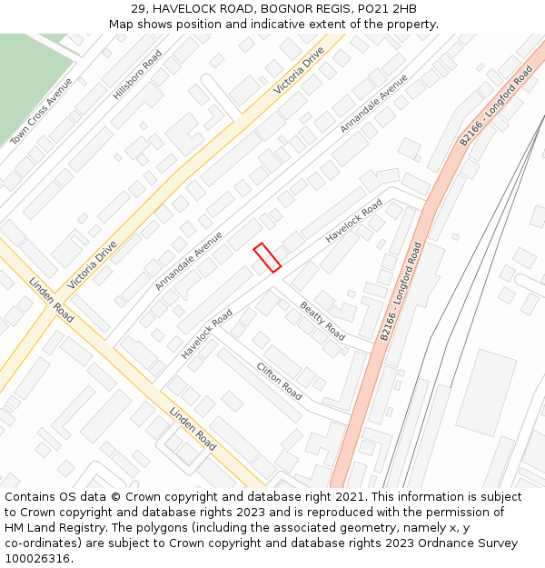 29, HAVELOCK ROAD, BOGNOR REGIS, PO21 2HB: Location map and indicative extent of plot