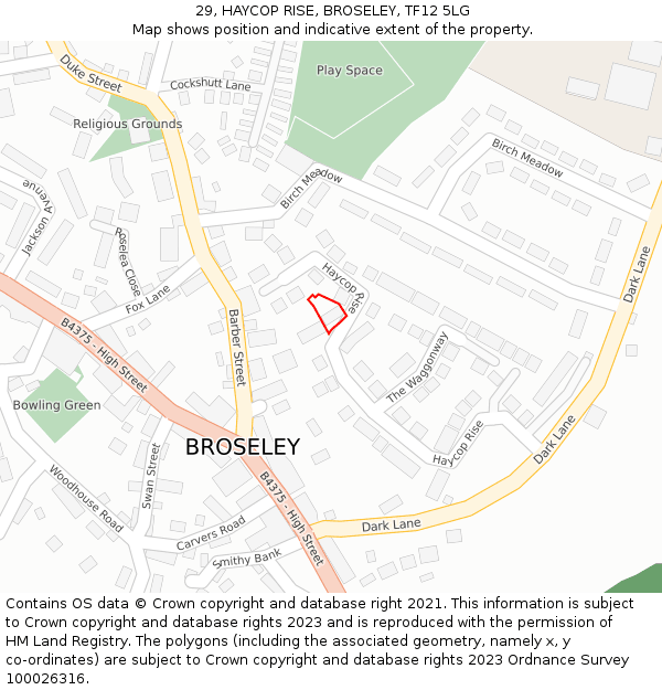 29, HAYCOP RISE, BROSELEY, TF12 5LG: Location map and indicative extent of plot