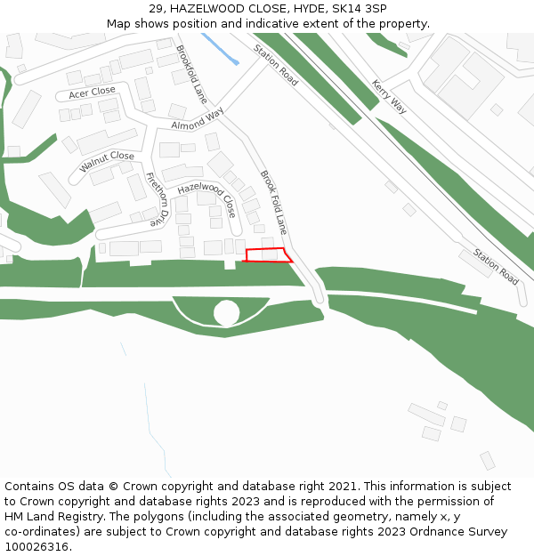 29, HAZELWOOD CLOSE, HYDE, SK14 3SP: Location map and indicative extent of plot