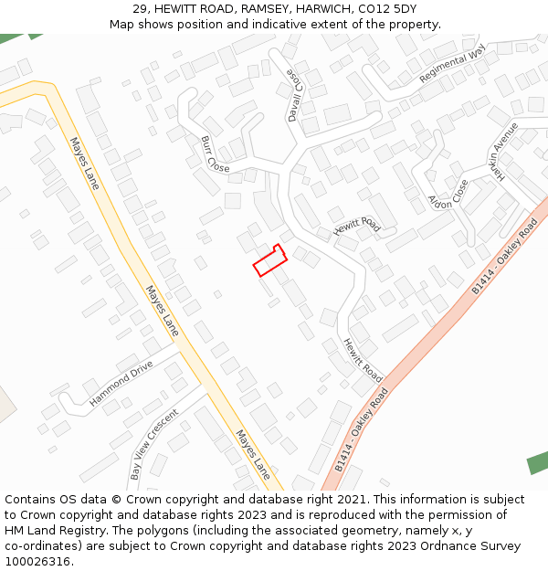 29, HEWITT ROAD, RAMSEY, HARWICH, CO12 5DY: Location map and indicative extent of plot