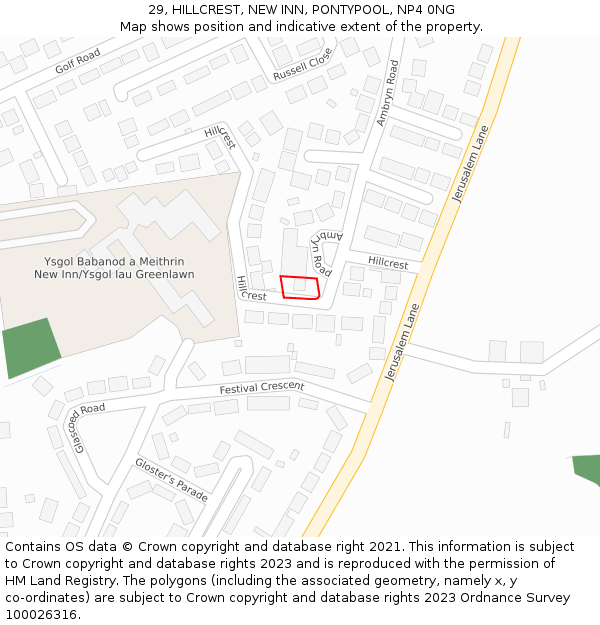 29, HILLCREST, NEW INN, PONTYPOOL, NP4 0NG: Location map and indicative extent of plot