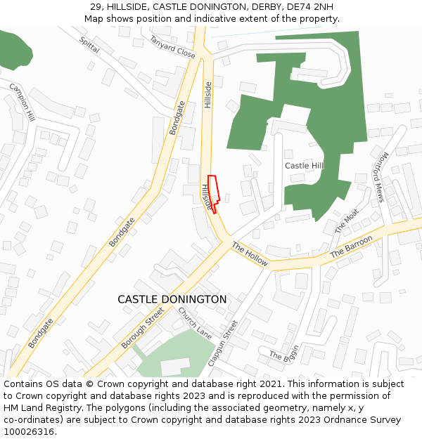 29, HILLSIDE, CASTLE DONINGTON, DERBY, DE74 2NH: Location map and indicative extent of plot