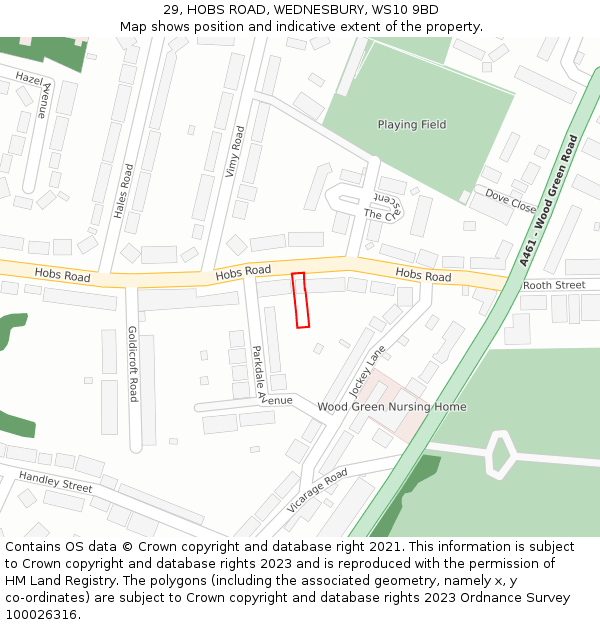 29, HOBS ROAD, WEDNESBURY, WS10 9BD: Location map and indicative extent of plot