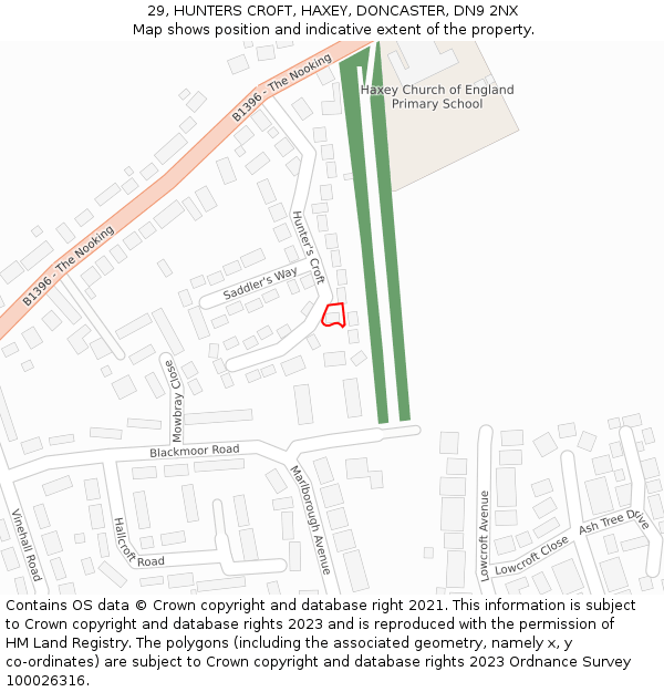 29, HUNTERS CROFT, HAXEY, DONCASTER, DN9 2NX: Location map and indicative extent of plot