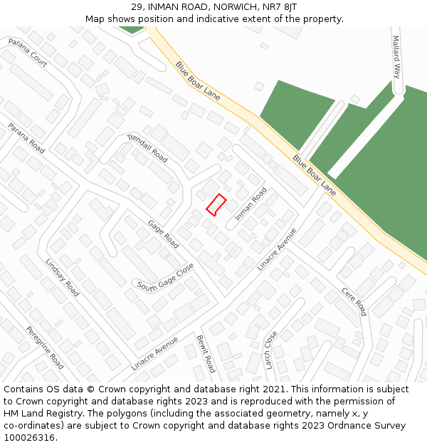 29, INMAN ROAD, NORWICH, NR7 8JT: Location map and indicative extent of plot