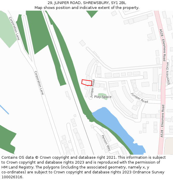 29, JUNIPER ROAD, SHREWSBURY, SY1 2BL: Location map and indicative extent of plot