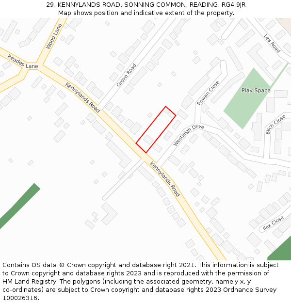 29, KENNYLANDS ROAD, SONNING COMMON, READING, RG4 9JR: Location map and indicative extent of plot