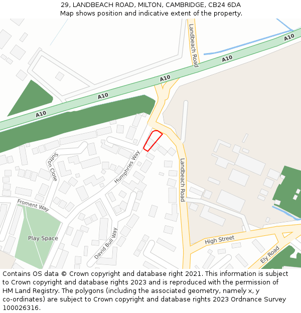 29, LANDBEACH ROAD, MILTON, CAMBRIDGE, CB24 6DA: Location map and indicative extent of plot