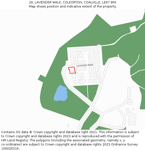 29, LAVENDER WALK, COLEORTON, COALVILLE, LE67 8FA: Location map and indicative extent of plot