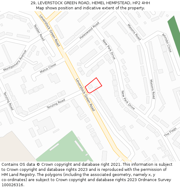 29, LEVERSTOCK GREEN ROAD, HEMEL HEMPSTEAD, HP2 4HH: Location map and indicative extent of plot