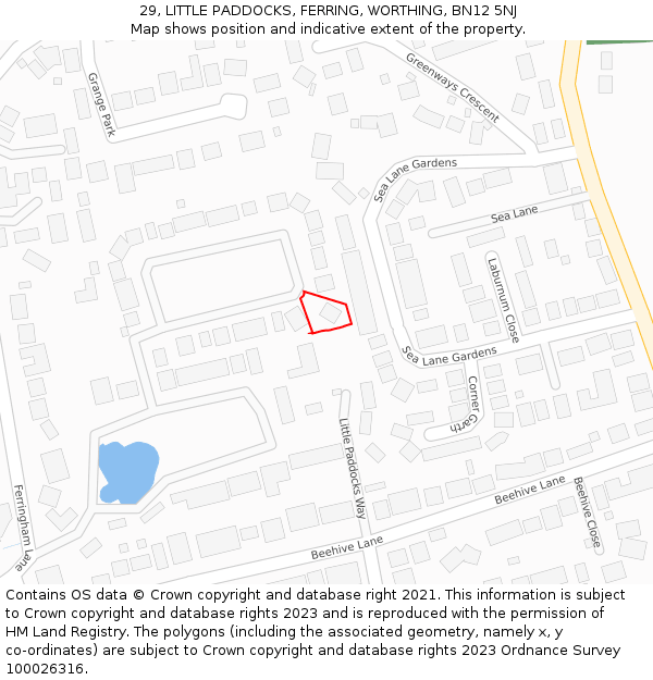 29, LITTLE PADDOCKS, FERRING, WORTHING, BN12 5NJ: Location map and indicative extent of plot