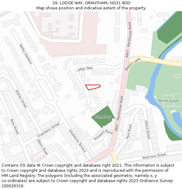 29, LODGE WAY, GRANTHAM, NG31 8DD: Location map and indicative extent of plot