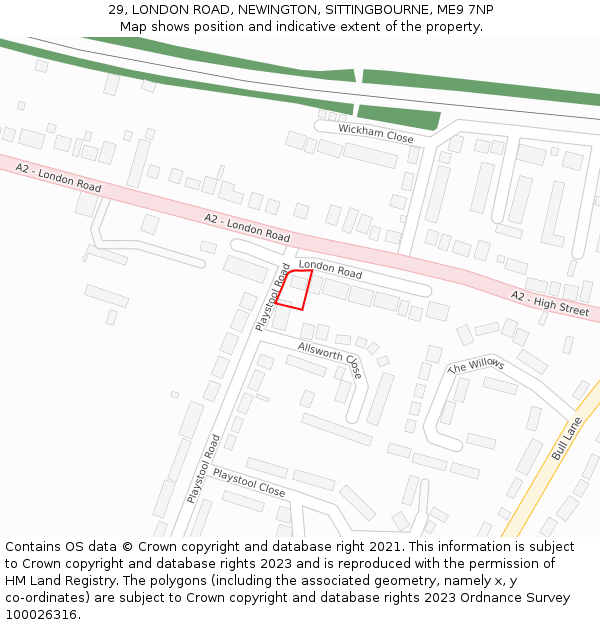 29, LONDON ROAD, NEWINGTON, SITTINGBOURNE, ME9 7NP: Location map and indicative extent of plot