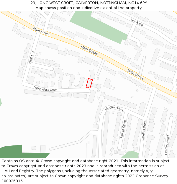 29, LONG WEST CROFT, CALVERTON, NOTTINGHAM, NG14 6PY: Location map and indicative extent of plot