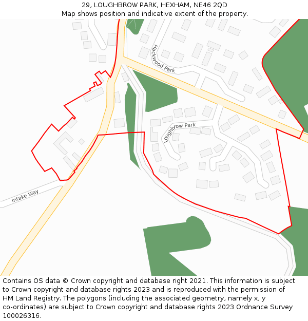 29, LOUGHBROW PARK, HEXHAM, NE46 2QD: Location map and indicative extent of plot