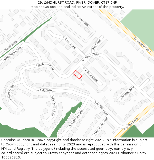 29, LYNDHURST ROAD, RIVER, DOVER, CT17 0NF: Location map and indicative extent of plot