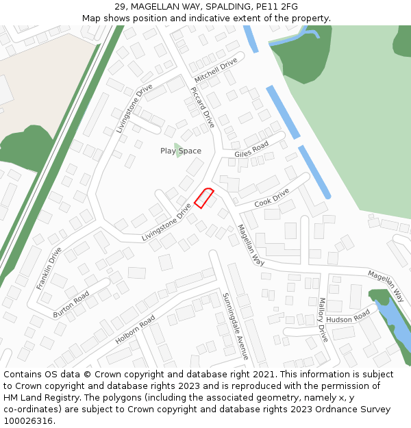 29, MAGELLAN WAY, SPALDING, PE11 2FG: Location map and indicative extent of plot