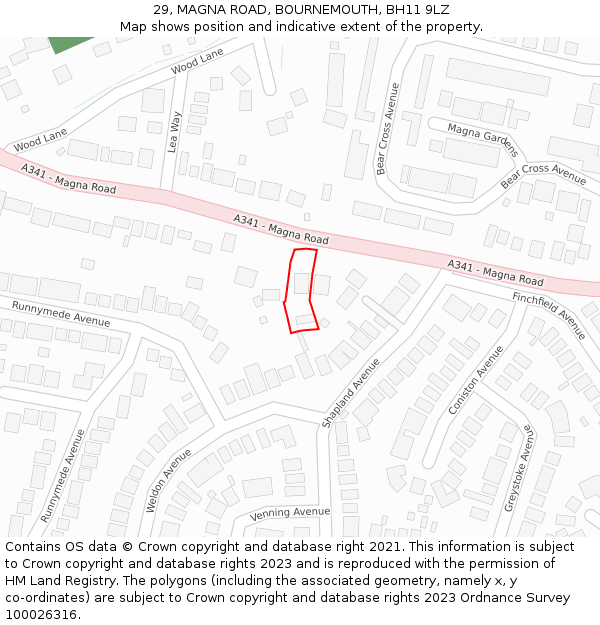 29, MAGNA ROAD, BOURNEMOUTH, BH11 9LZ: Location map and indicative extent of plot