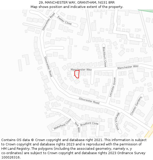 29, MANCHESTER WAY, GRANTHAM, NG31 8RR: Location map and indicative extent of plot