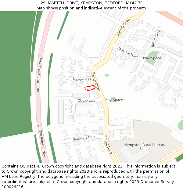 29, MARTELL DRIVE, KEMPSTON, BEDFORD, MK42 7FJ: Location map and indicative extent of plot