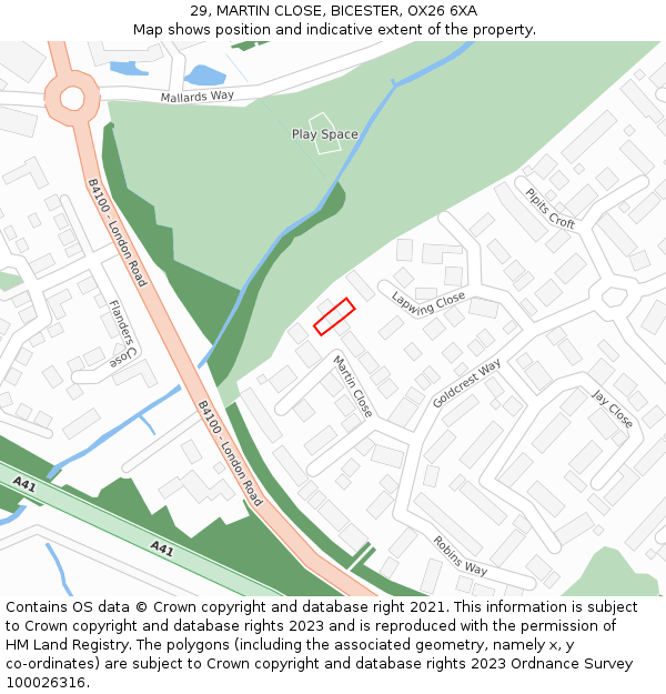 29, MARTIN CLOSE, BICESTER, OX26 6XA: Location map and indicative extent of plot