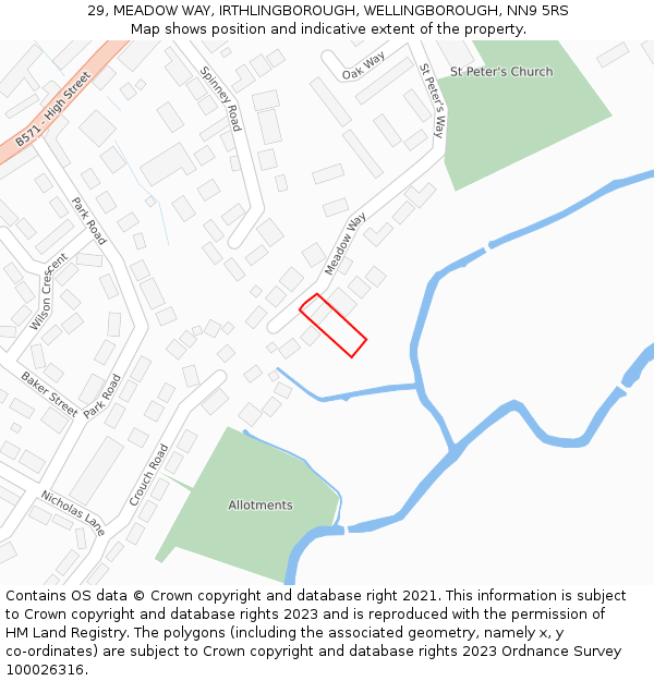 29, MEADOW WAY, IRTHLINGBOROUGH, WELLINGBOROUGH, NN9 5RS: Location map and indicative extent of plot