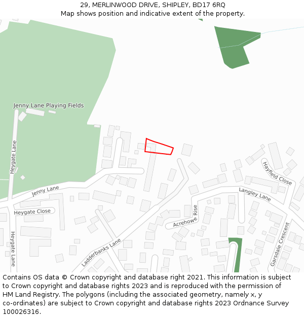 29, MERLINWOOD DRIVE, SHIPLEY, BD17 6RQ: Location map and indicative extent of plot