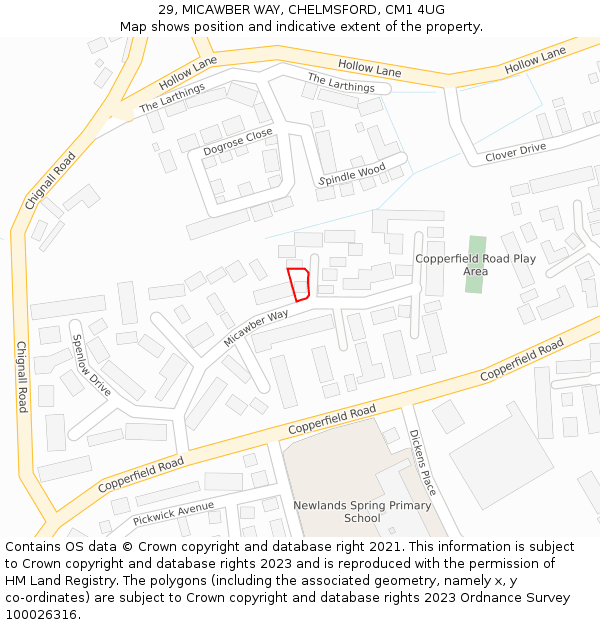 29, MICAWBER WAY, CHELMSFORD, CM1 4UG: Location map and indicative extent of plot