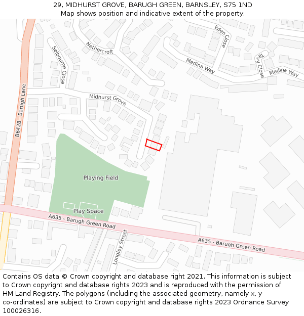 29, MIDHURST GROVE, BARUGH GREEN, BARNSLEY, S75 1ND: Location map and indicative extent of plot