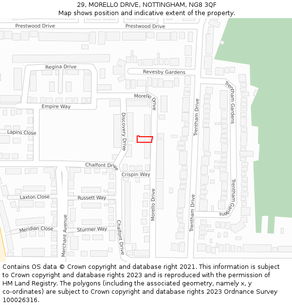 29, MORELLO DRIVE, NOTTINGHAM, NG8 3QF: Location map and indicative extent of plot