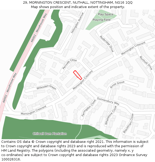 29, MORNINGTON CRESCENT, NUTHALL, NOTTINGHAM, NG16 1QQ: Location map and indicative extent of plot