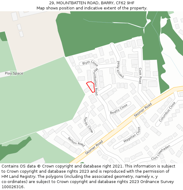 29, MOUNTBATTEN ROAD, BARRY, CF62 9HF: Location map and indicative extent of plot