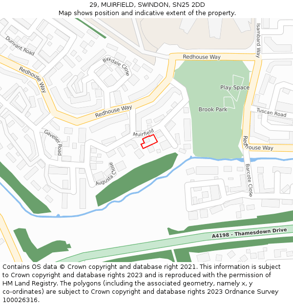 29, MUIRFIELD, SWINDON, SN25 2DD: Location map and indicative extent of plot