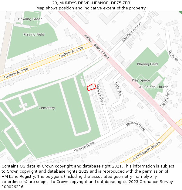 29, MUNDYS DRIVE, HEANOR, DE75 7BR: Location map and indicative extent of plot