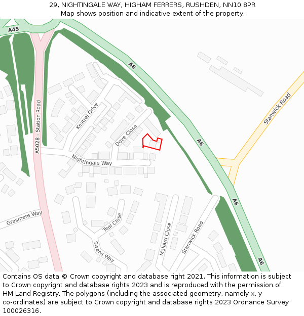 29, NIGHTINGALE WAY, HIGHAM FERRERS, RUSHDEN, NN10 8PR: Location map and indicative extent of plot